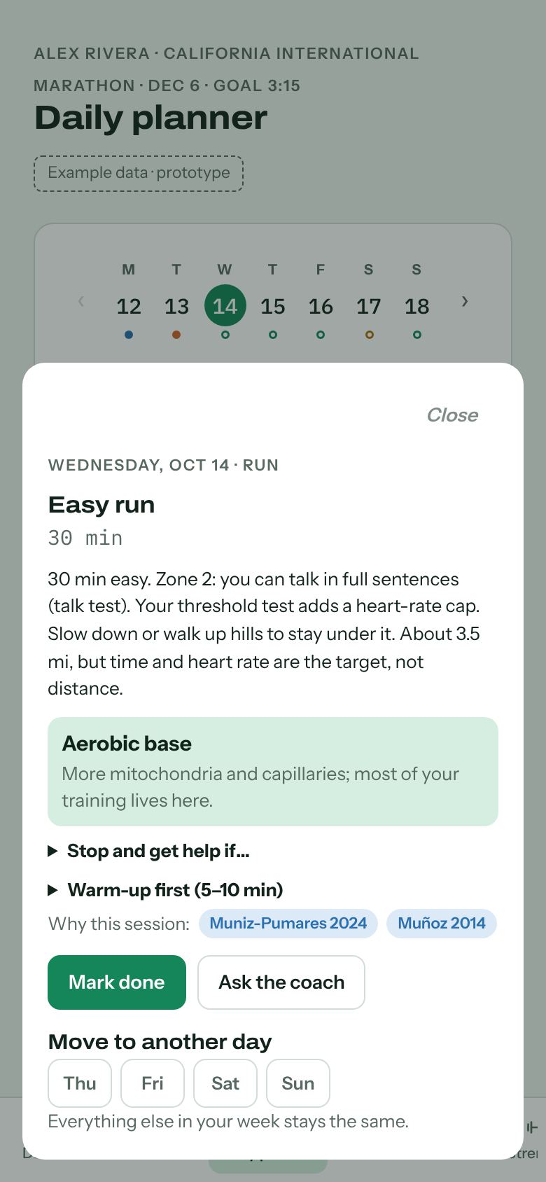 An easy run session on a phone.